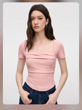 Cider Pink Square-Neck Short Sleeve Women's Top